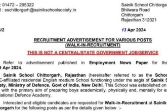 Sainik School Chittorgarh Recruitment 2024 Notification